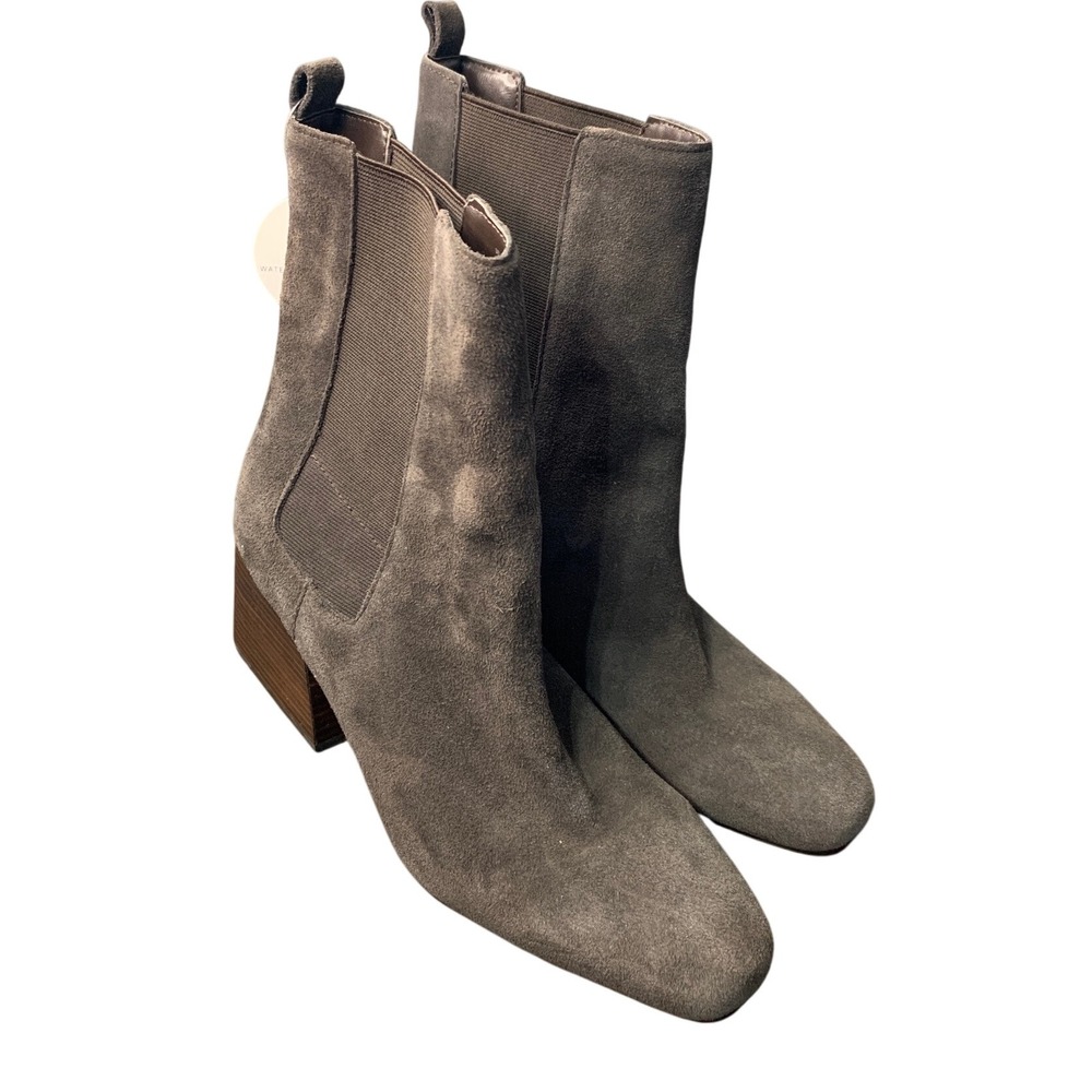 Blondo Selena Waterproof Suede Chelsea Block Heel Ankle Boots Taupe Size 8.5‎